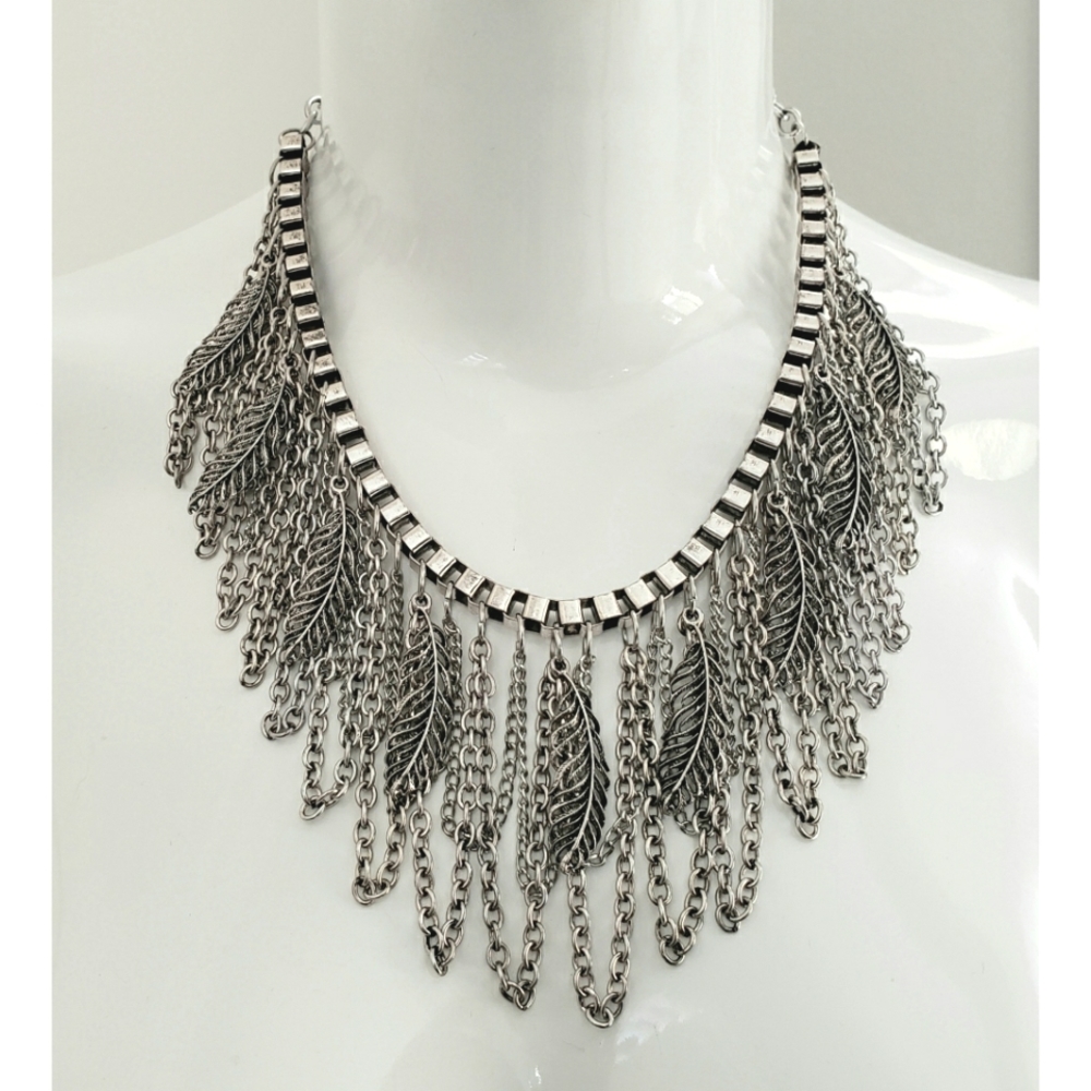 NEW Boho Feather Curtain Statement Necklace & Earrings Set